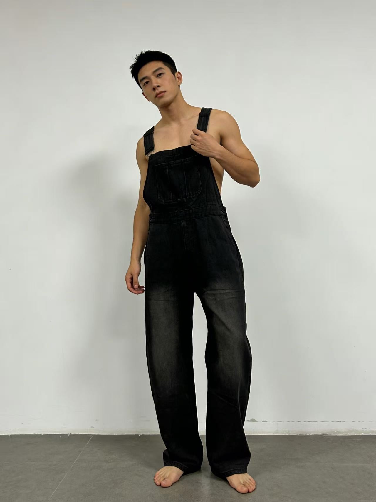 Herren Latzhose Jeans Bequem Weit Schnitt