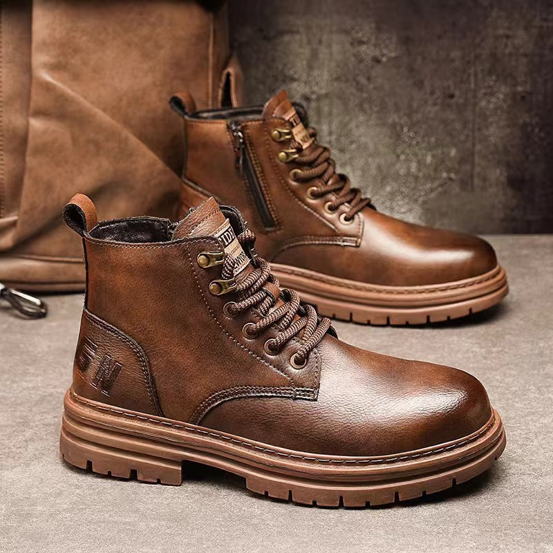 Damen Stiefeletten Leder Braun Schnürsenkel - BerlinGlamour