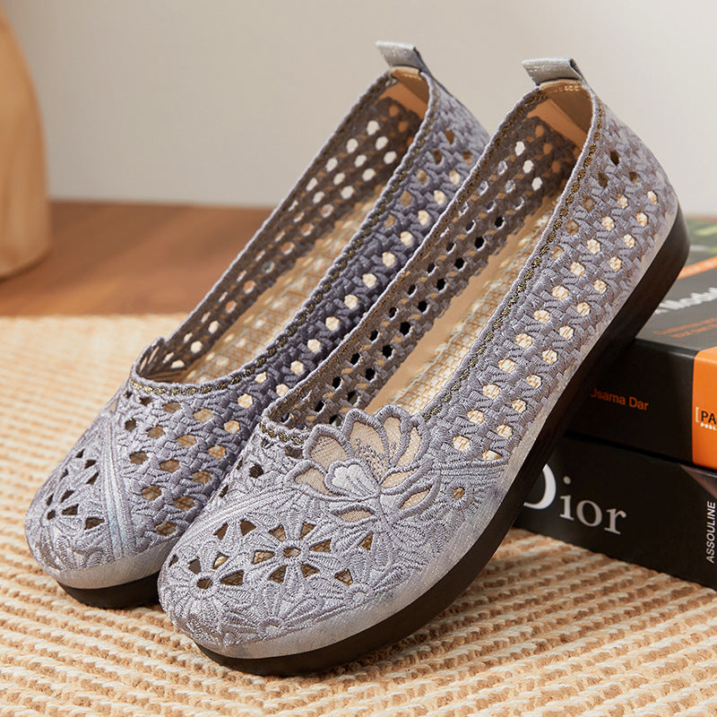 Damen Ballerinas Blumenmuster Rutschfest Mode Schuhe