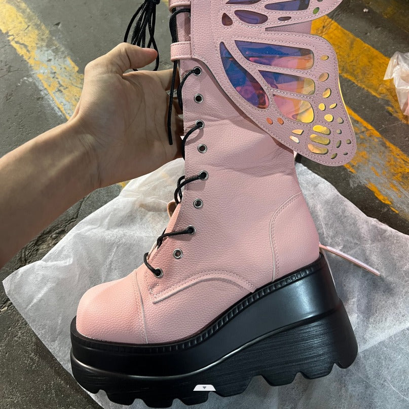 Damen Schnürstiefel Plateau Hoch Modisch - BerlinGlamour