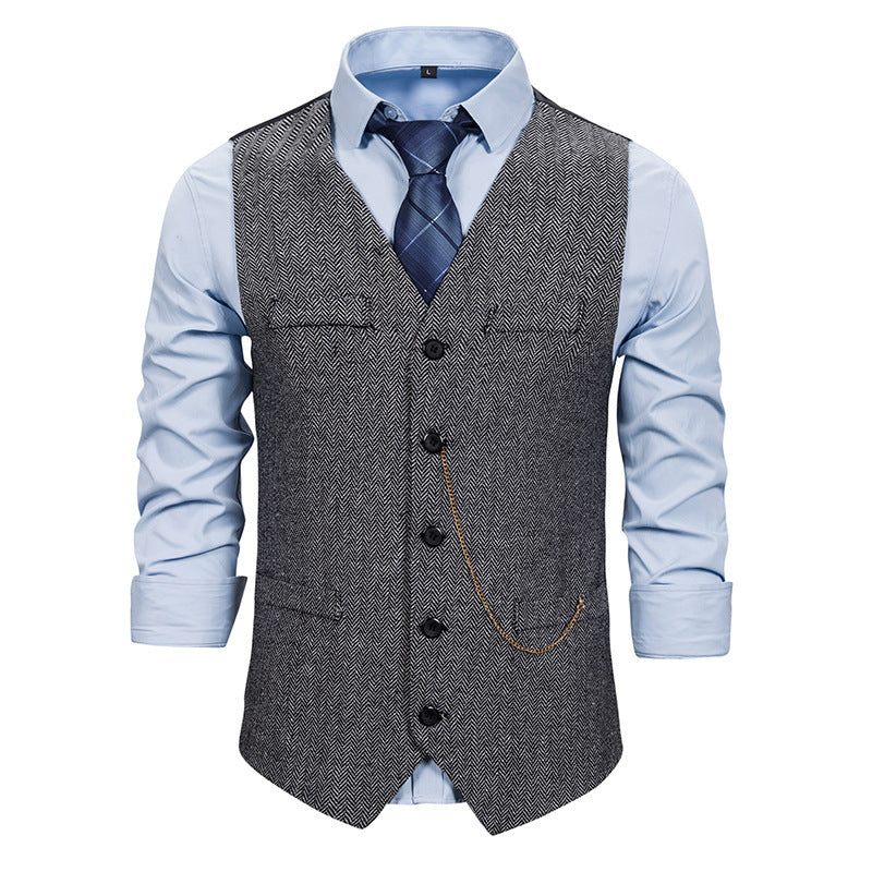 Herren Anzugweste Fischgrätmuster Elegant Mit Taschen