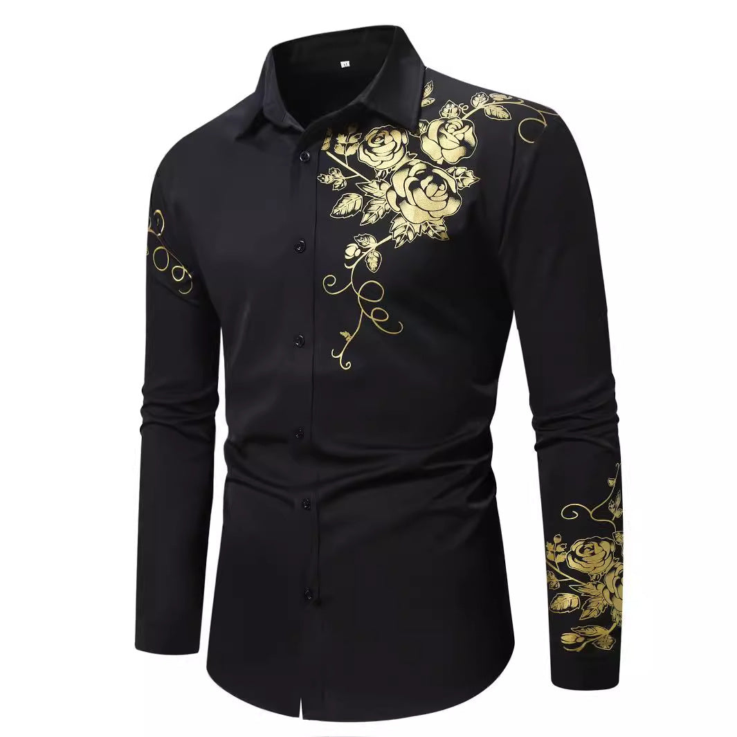 Herren Hemd Elegant Blumenmuster Glänzend Modern