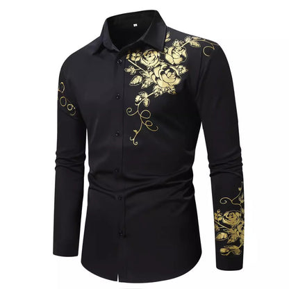 Herren Hemd Elegant Blumenmuster Glanzdetails Modern