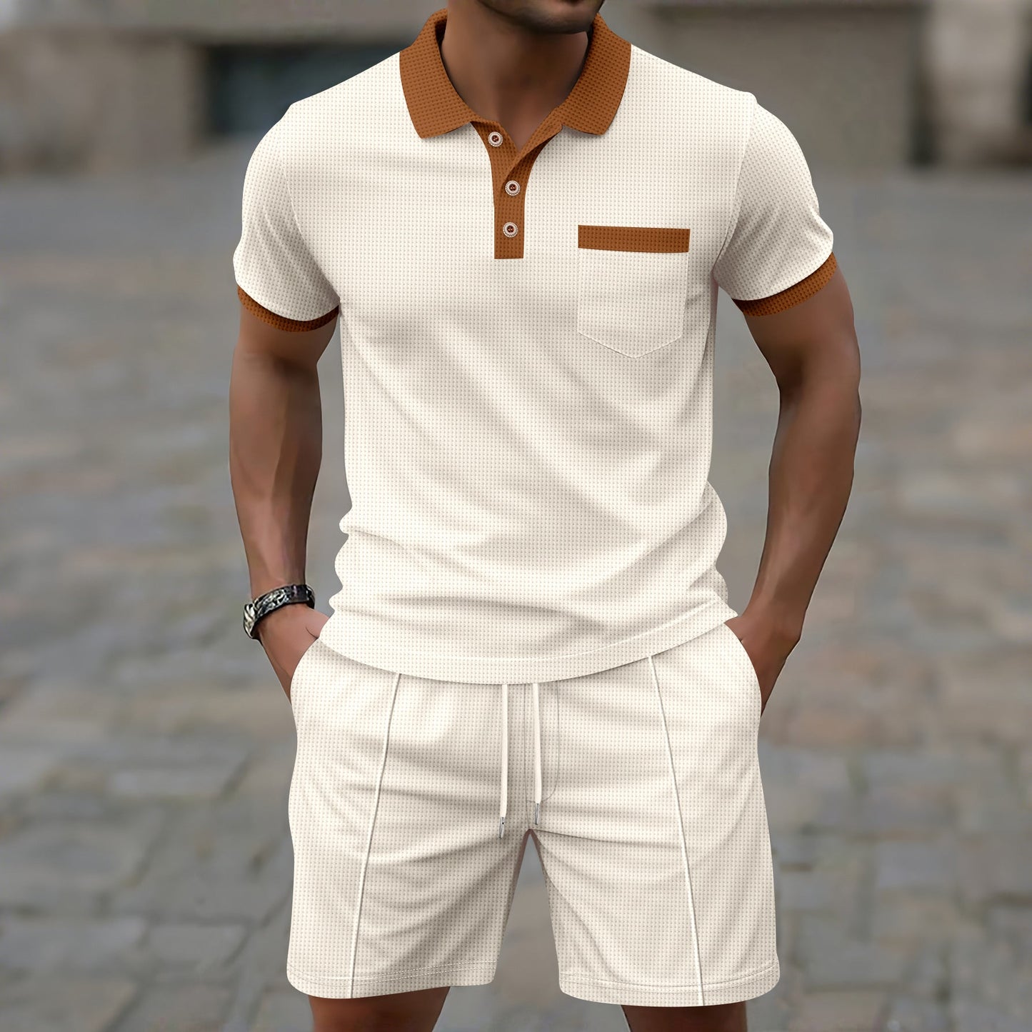Herren Polohemd mit Poloshirt Optik und kurze Sporthose Set - BerlinGlamour