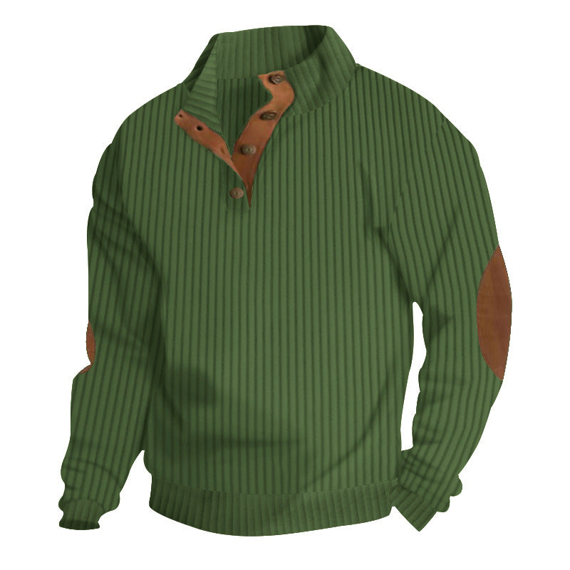 Herren Strickpullover Elegant Reverskragen Leder Detail
