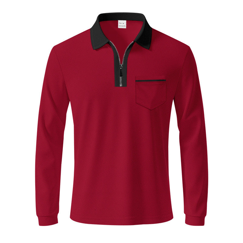 Herren Polo Langarm mit Reißverschluss und Brusttasche Modern