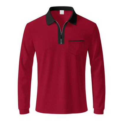 Herren Polo Langarm mit Reißverschluss und Brusttasche Modern