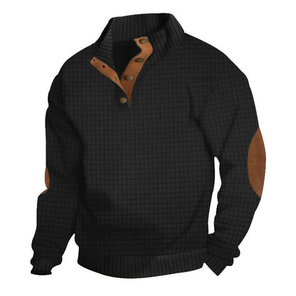 Herren Pullover Leder Akzent Modern Schwarz
