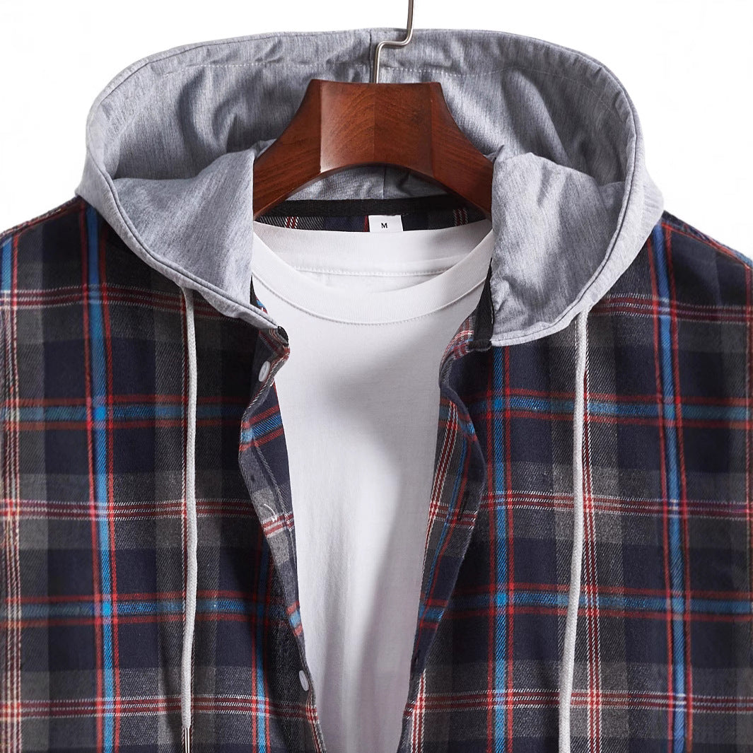 Herren Flanellshirt Kapuze Abnehmbar Warm