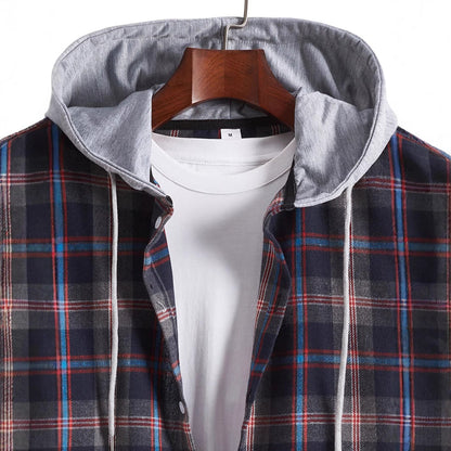 Herren Flanellshirt Kapuze Abnehmbar Warm