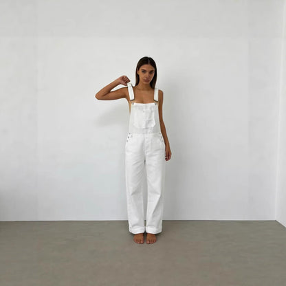 Damen Latzhose Jeans Weites Bein Tiefes Dekolleté