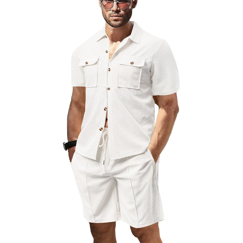 Herren Sommer Set Kurzarmhemd Shorts atmungsaktiv modern