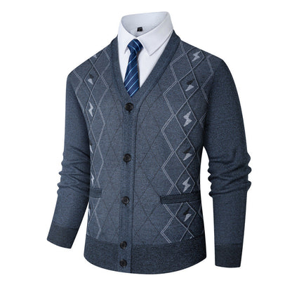 Herren Strickjacke Modern Rautenmuster Elegante Knöpfe