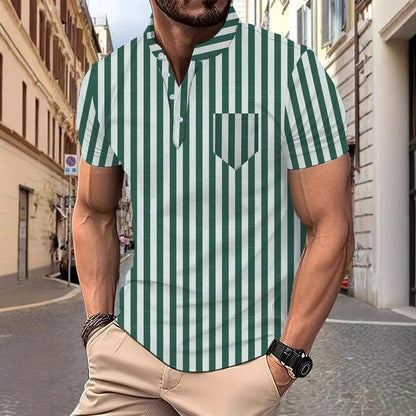 Herren Kurzarm-Hemd Modernes Streifenmuster Berlin Style