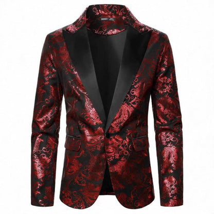 Herren Smoking Blazer Elegant Floralmuster Schwarzer Anzug