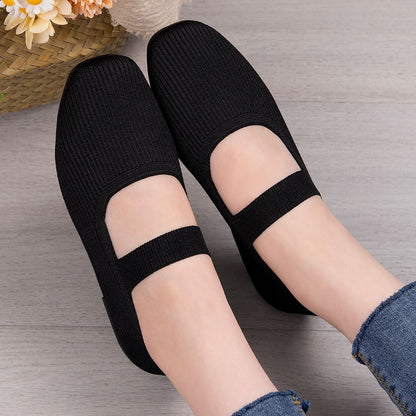 Damen Ballerinas Bequem Strick Elastisch