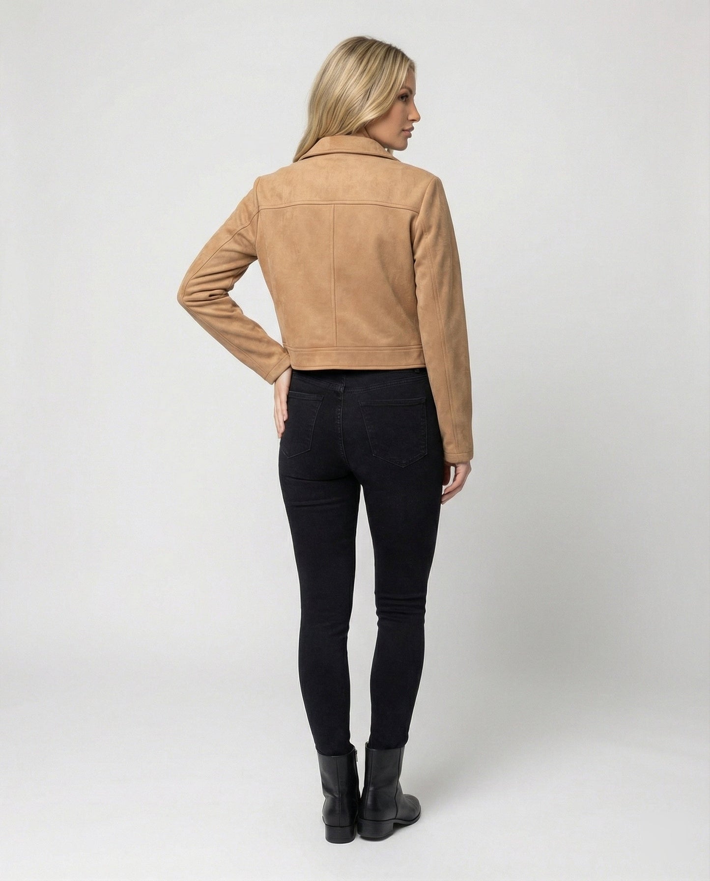 Lederjacke Damen Kurz Wildleder Optik Schnellverschluss