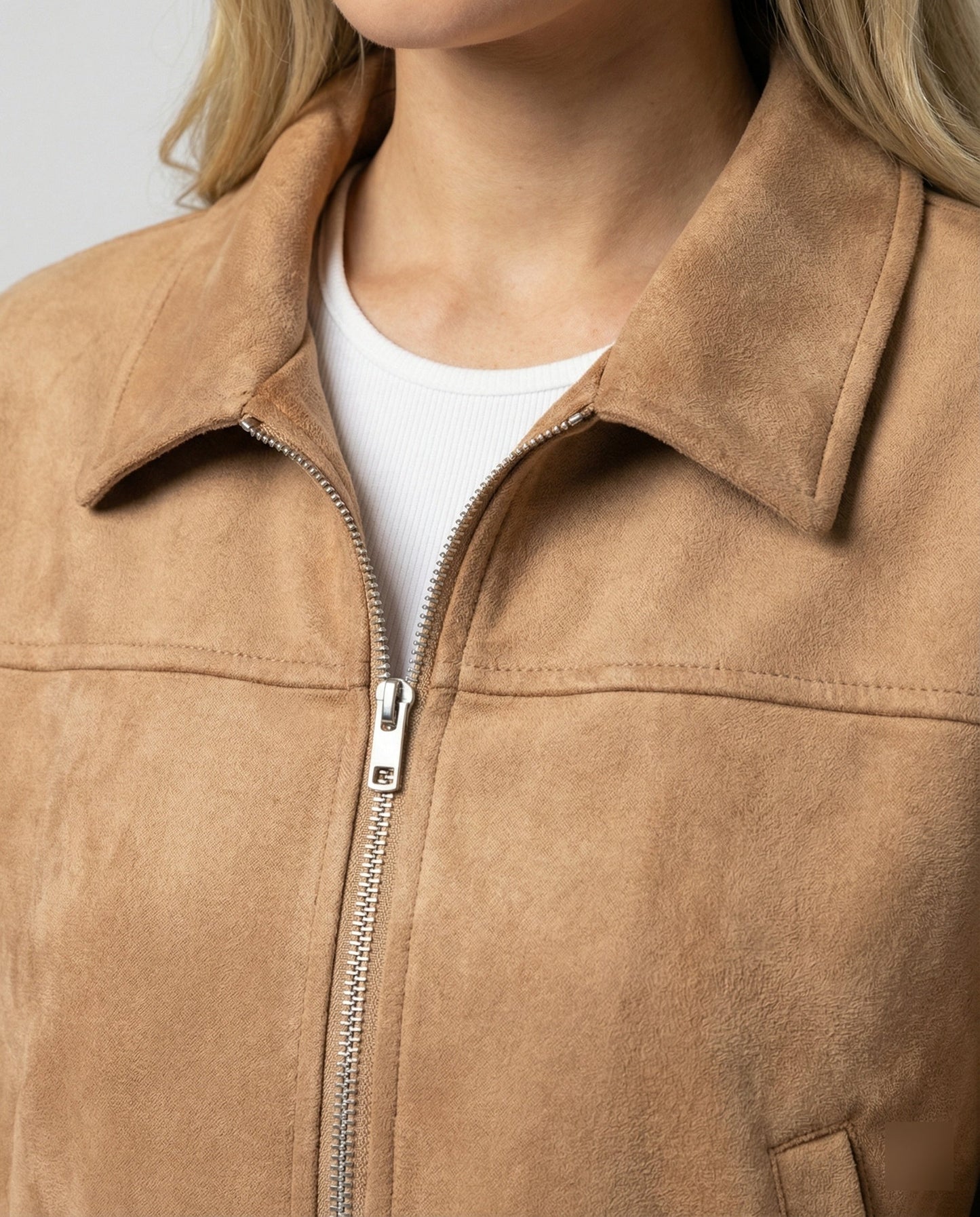 Lederjacke Damen Kurz Wildleder Optik Schnellverschluss
