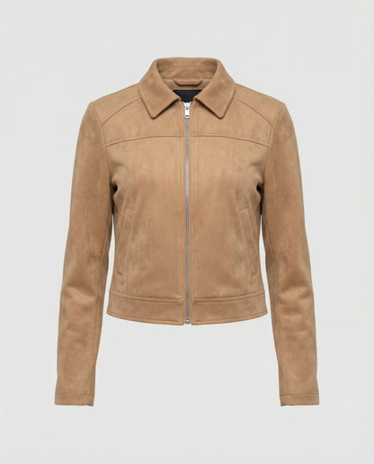 Lederjacke Damen Kurz Wildleder Optik Schnellverschluss