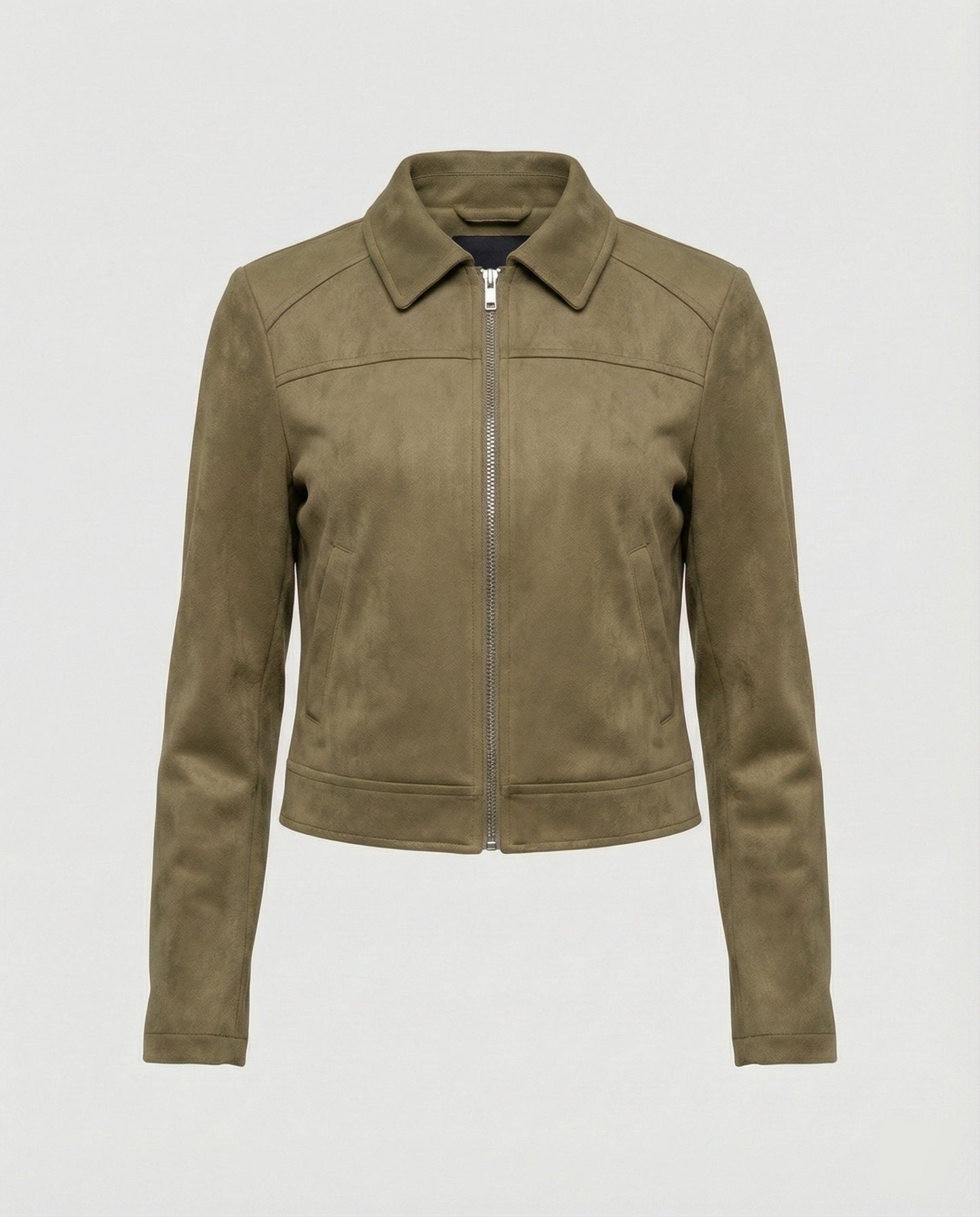 Lederjacke Damen Kurz Wildleder Optik Schnellverschluss