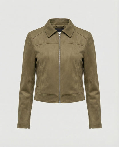 Lederjacke Damen Kurz Wildleder Optik Schnellverschluss