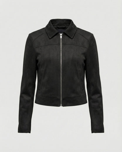 Lederjacke Damen Kurz Wildleder Optik Schnellverschluss