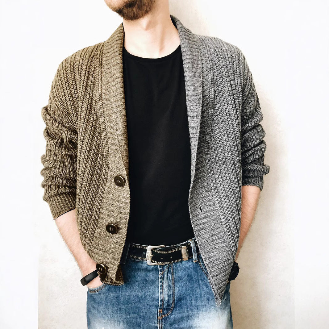 Herren Strickjacke Modern Knopfdesign Kontrast - BerlinGlamour