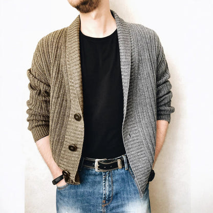 Herren Strickjacke Modern Knopfdesign Kontrast - BerlinGlamour