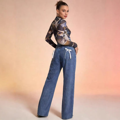 Damen High-Waist Jeans Weite Bequem Lässig