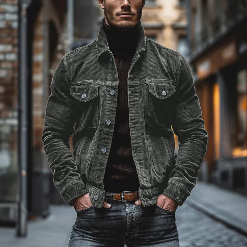 Herren Cordjacke Modern mit Funktions-Taschen Schwarz