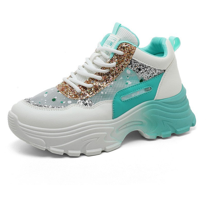 Damen Sneaker Chunky Glitzer Sneakers Hoch Modisch - BerlinGlamour
