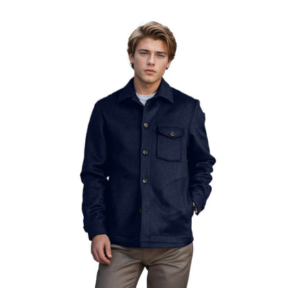 Herren Wintermantel Casual Wolle Schwarz