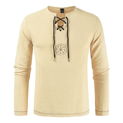 Herren Langarmshirt Romantisch Schnürdesign Elegant