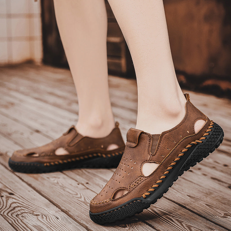 Herren Leder Sandalen Atmungsaktiv Sommer