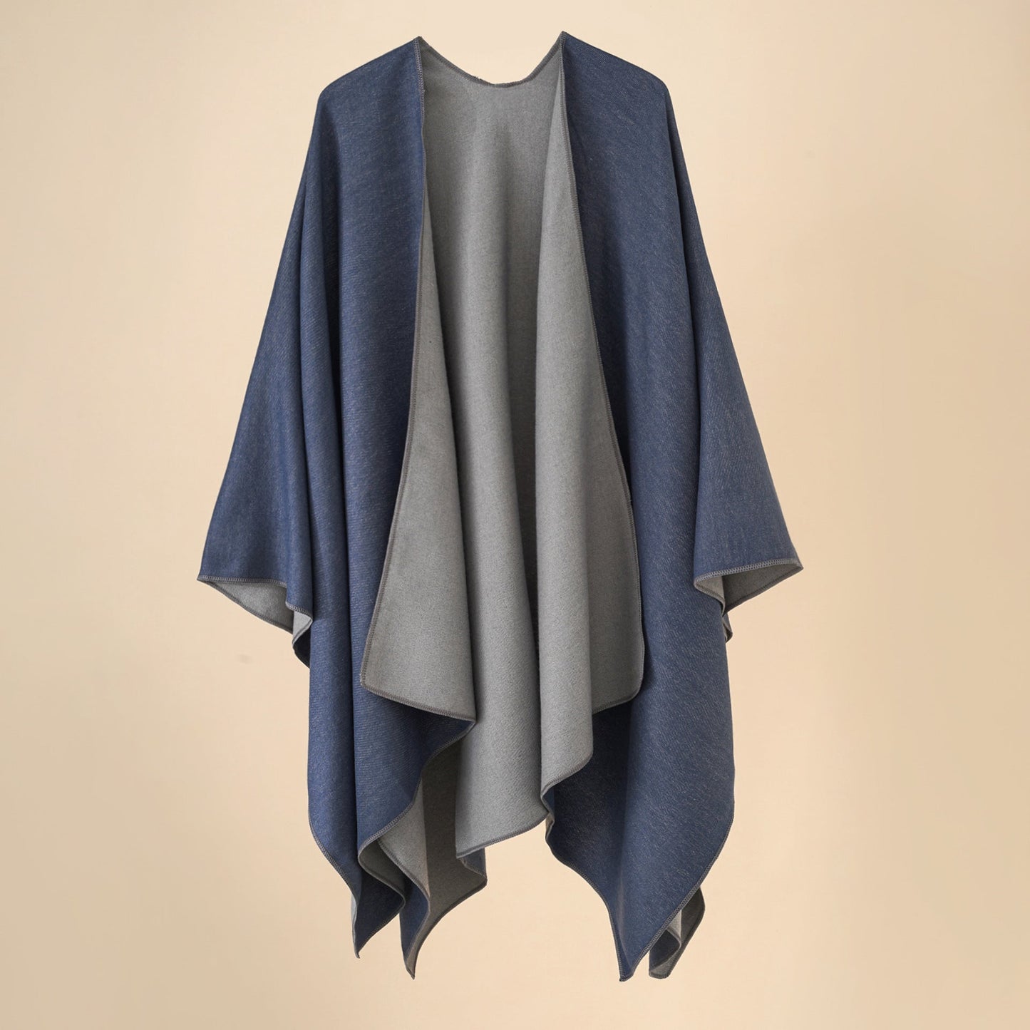 Damen Poncho Weich Wollmix Elegant Schwarz