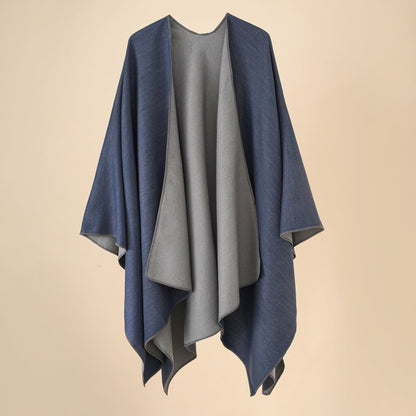 Damen Poncho Weich Wollmix Elegant Schwarz