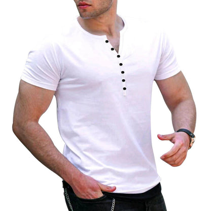 Herren T-Shirt Kurzarm Weiches Baumwoll-Shirt Mit Knöpfen