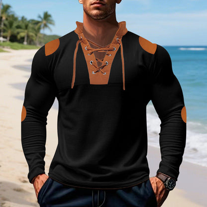 Herren Langarmshirt Modern mit Schnürung und Kontrastdetails