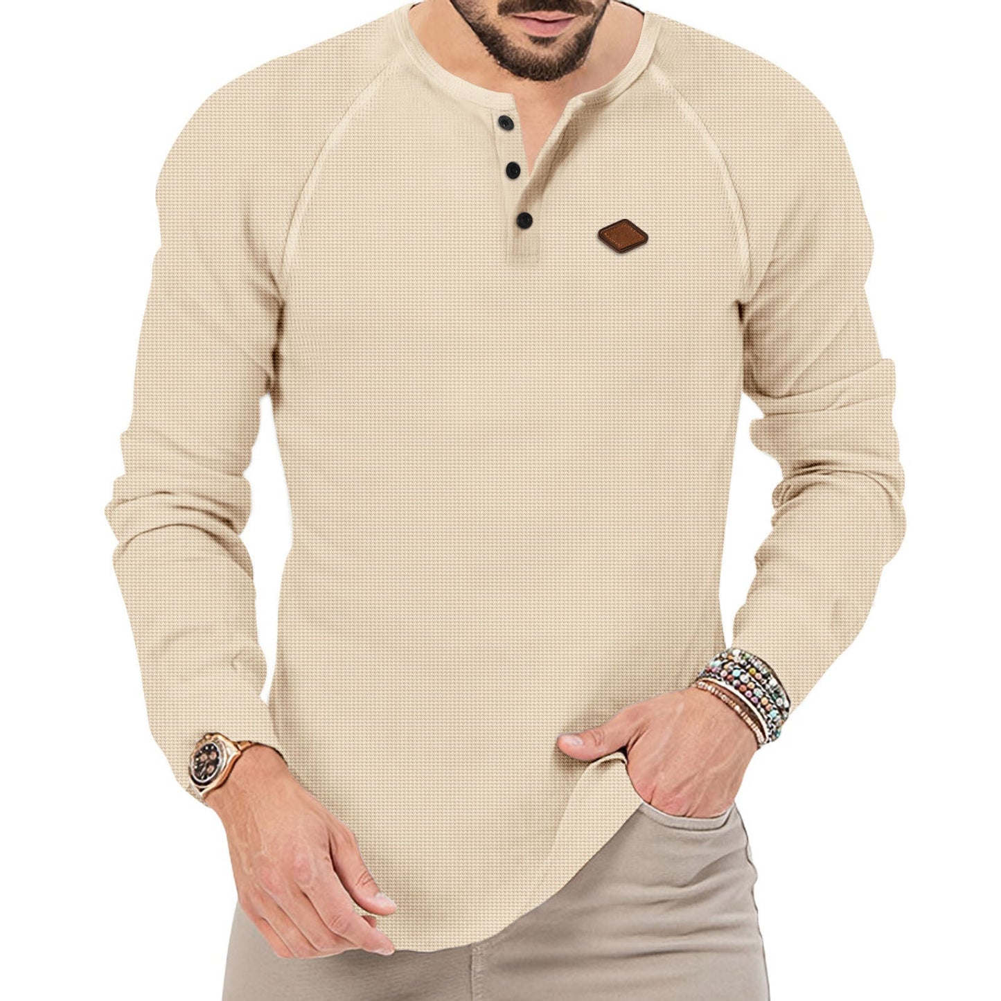 Herren Langarmshirt Modern Sportlich Mit Knöpfen