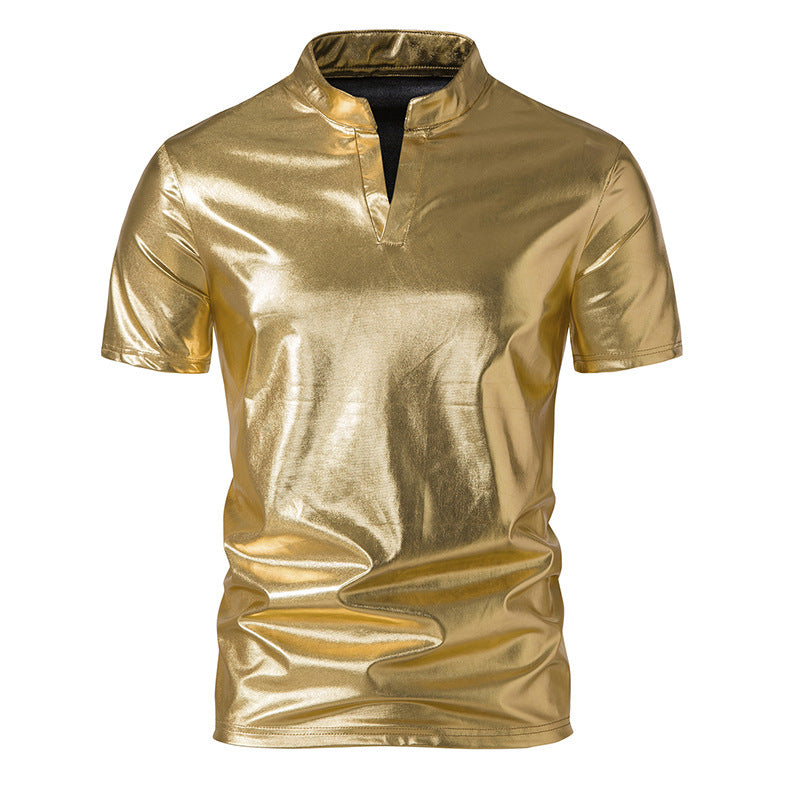 Herren T-Shirt Metallic Modern Hoher Kragen Trendy