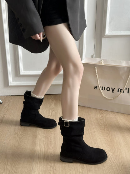 Damen Stiefel Mit Schnalle Und Falten Design