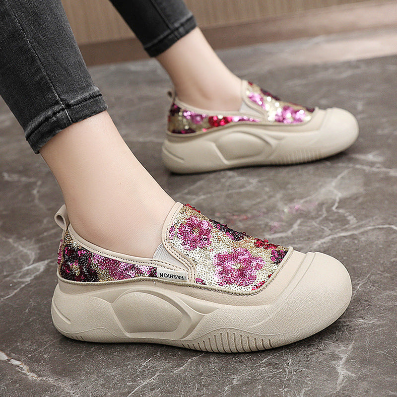 Damen Sneaker Slip-On Glitzer Schuhe Bequem Modisch