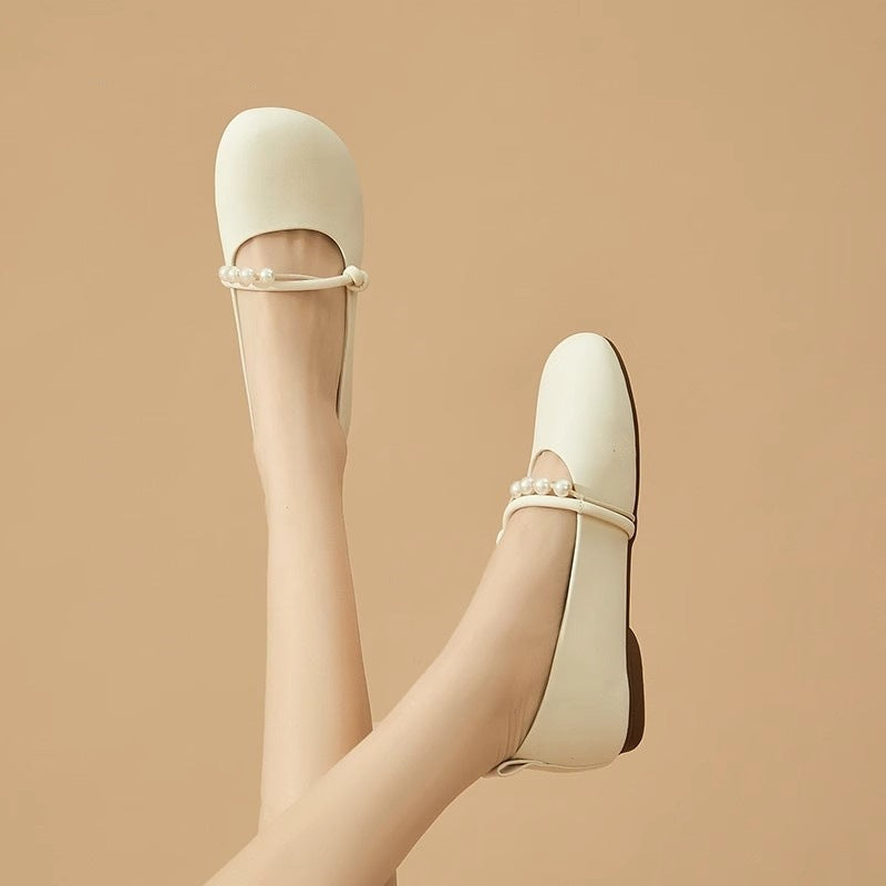 Damen Ballerinas Perlen Riemen Elegantes Design
