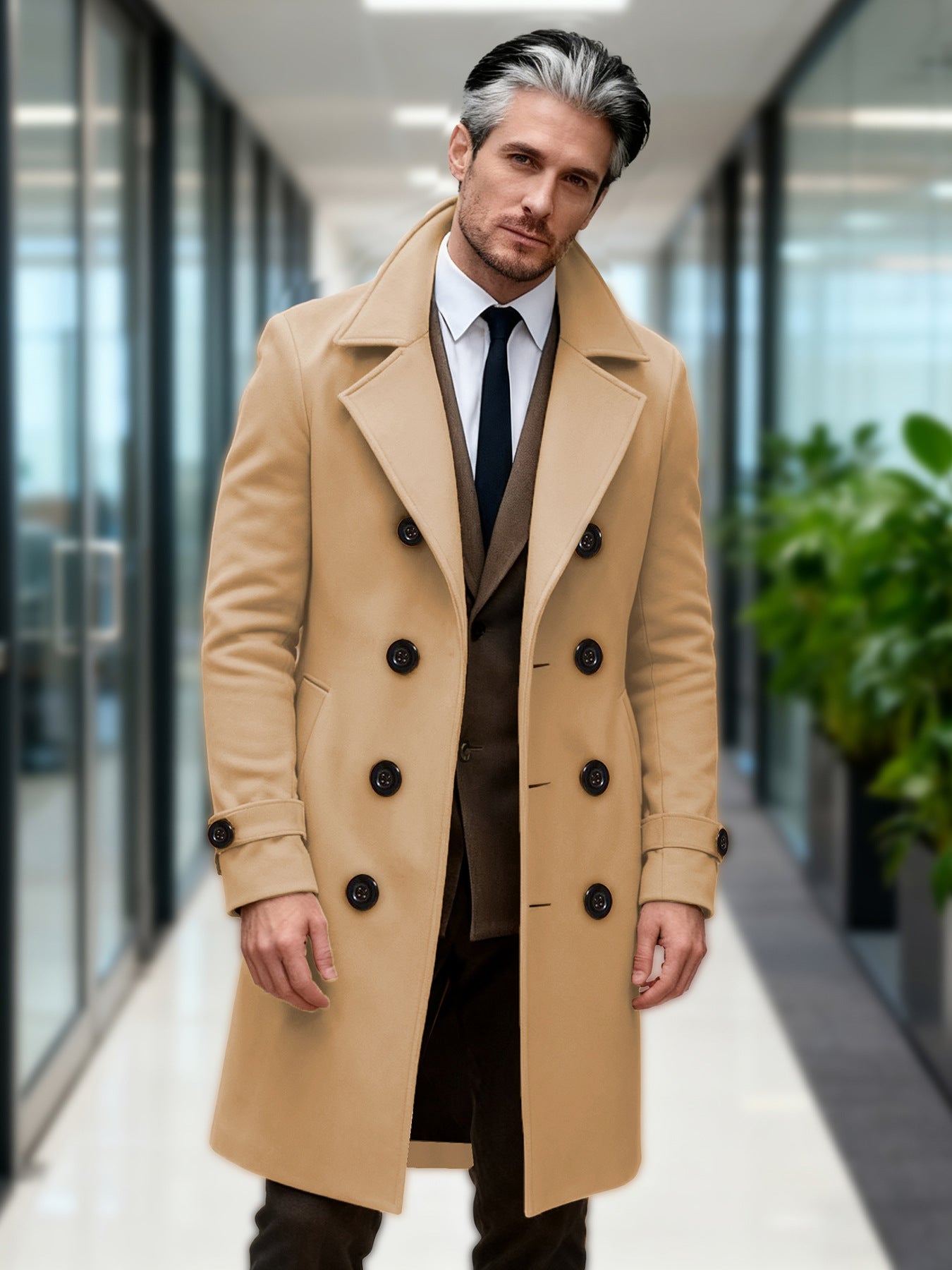 Herren Wollmantel Doppelreihig Modern Schnitt