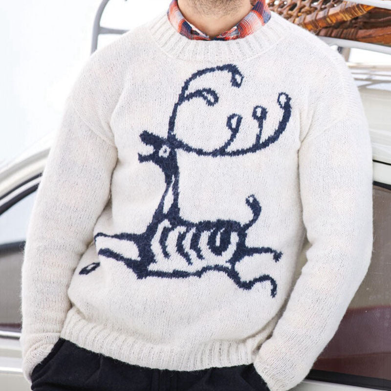 Herren Pullover Weihnachten Rentier Motiv Wollmischung