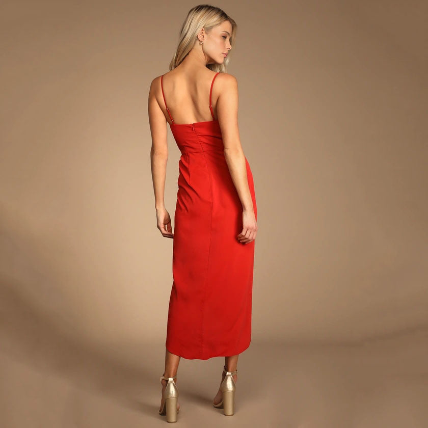 Damen Maxikleid Satin Wickelkleid Elegant