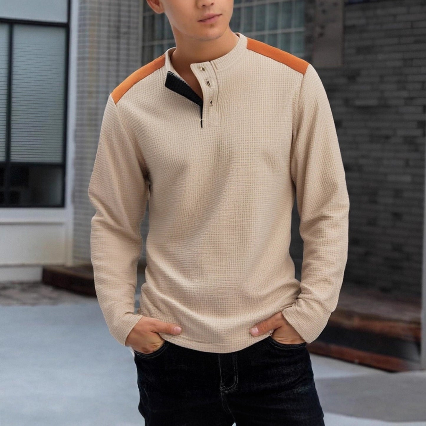 Herren Langarmshirt Modern mit Struktur und Kontrastfarben