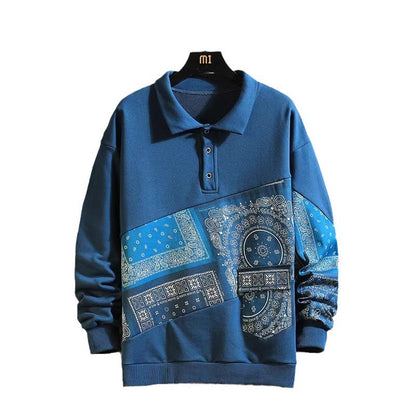 Herren Polo Pullover Paisley Design Klassisch