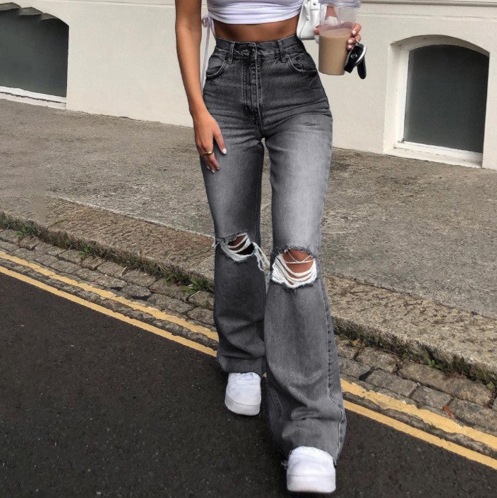 Damen Jeans Bootcut Destroyed Lässig Trendy