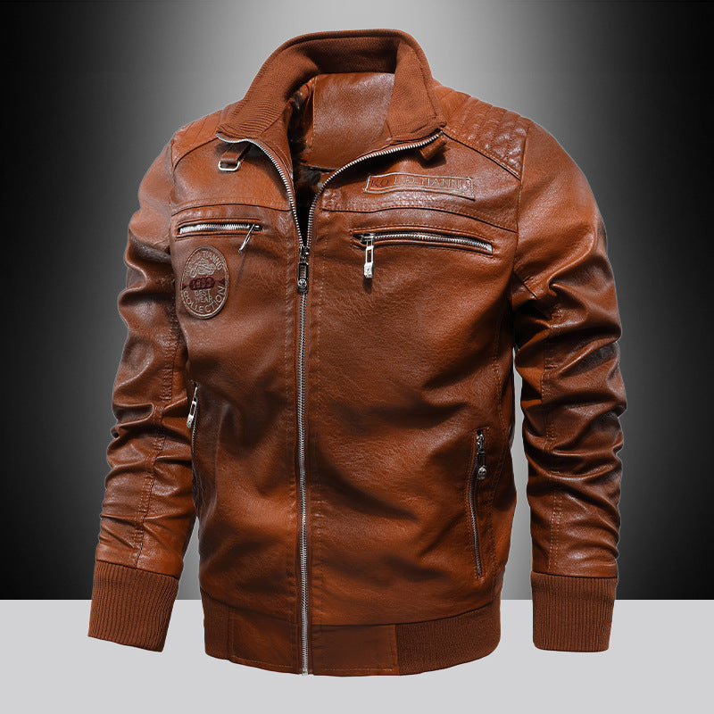 Herren Lederjacke Modern mit Reißverschluss Schwarz